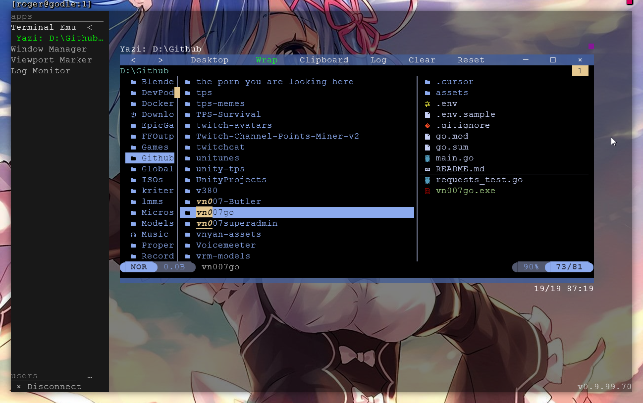 VTM on Windows 11 running Yazi